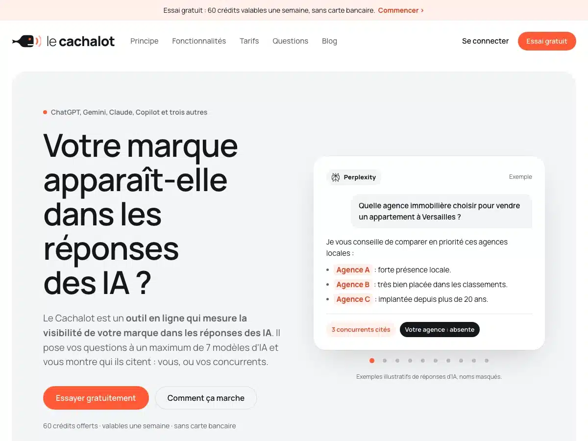 Page d'accueil du Cachalot : Votre marque apparaît-elle dans les réponses des IA ?